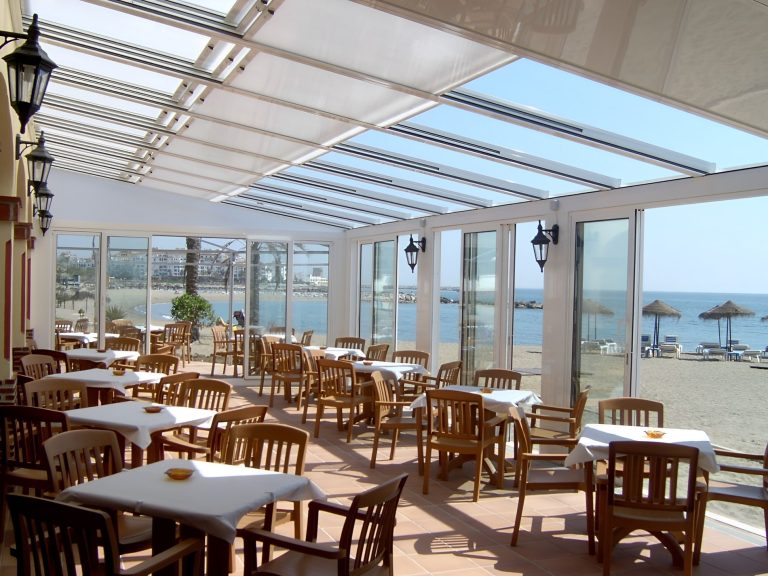 techo movil translucido para restaurante de playa almeria distecalum